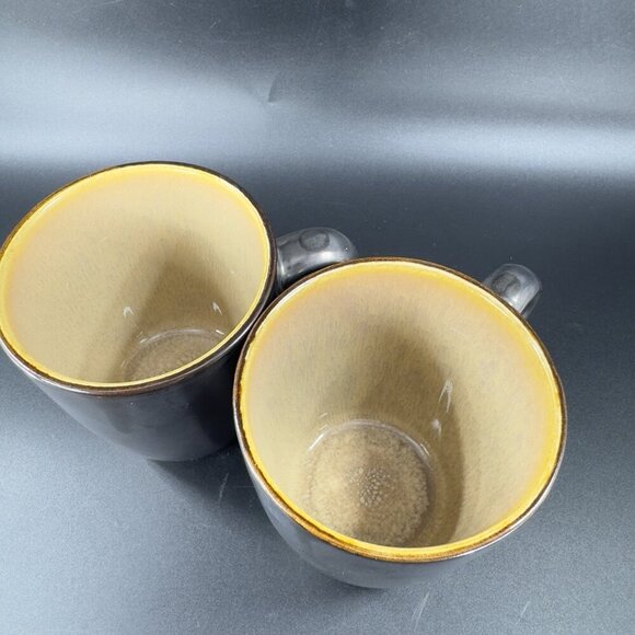 MIKASA Gourmet Basics Linden Stoneware Coffee Mug Cup Black Embossed Brown Set 2 - Picture 5 of 10